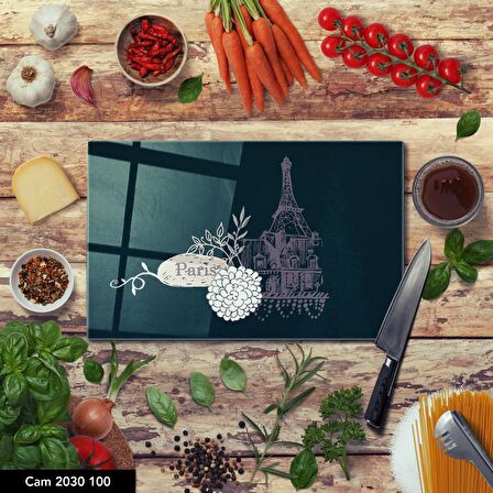 ANTİBAKTERİYEL CAM KESME TAHTASI | BASKILI KESİM TABLASI | 25x35 cm